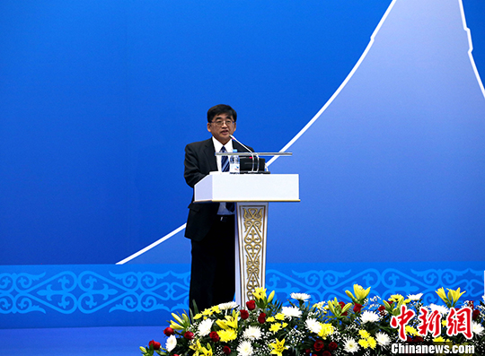 图为经济合作与发展组织副秘书长河野正道在开幕式上致辞。<a target='_blank' href='http://www.chinanews.com/'>中新社</a>记者 文龙杰 摄